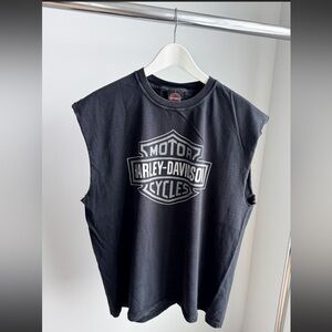 $10 AS IS Vtg Harley Davidson Shield Cut Off Tee Made in USA XL 23 x 26.75